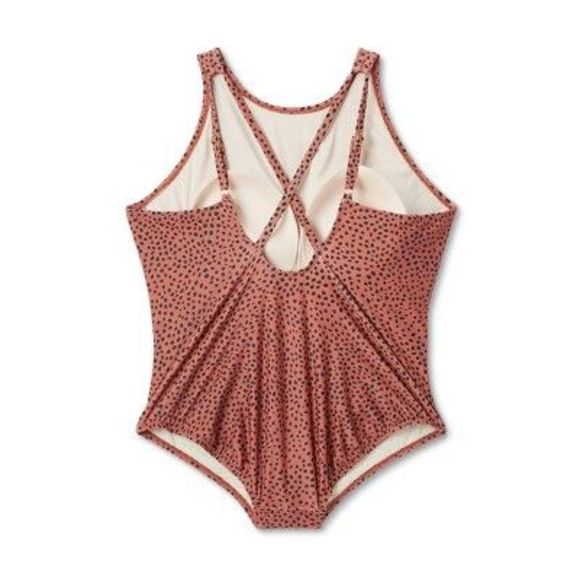 Women's Spotted Print High Neck Ruched Full Coverage One Piece Swimsuit - K - Picture 5 of 5